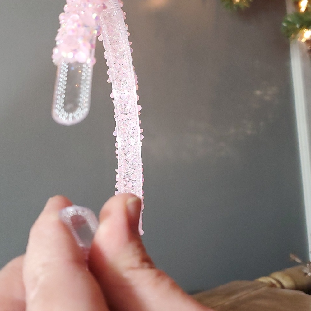 New boutique handmade rhinestone glitter flexible plastic headband pink - Picture 5 of 5